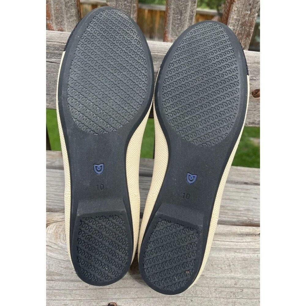 Rothy's The Ballet Flat Women's 10 Cream w/ Black Captoe Bow Accent